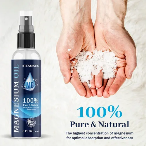 Vista 2 de Vitamatic Spray de aceite de magnesio puro, 8 onzas, espray de magnesio de grado USP, sin minerales traza poco saludables
