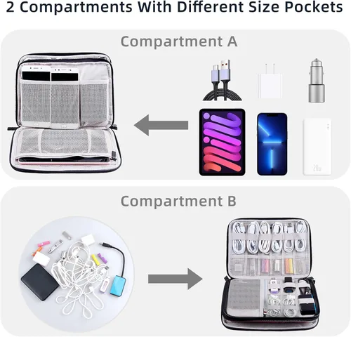 Vista 2 de Organizador de artículos electrónicos, estuche de viaje, organizador de cables, accesorios de viaje, esenciales para mujeres y hombres, bolsa