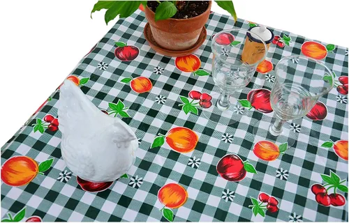 Vista 24 de Alux - Mantel de plástico con flores de hibisco para patios, picnic y mesas de cocina, azul y rojo, vinilo de plástico, mantel de plástico
