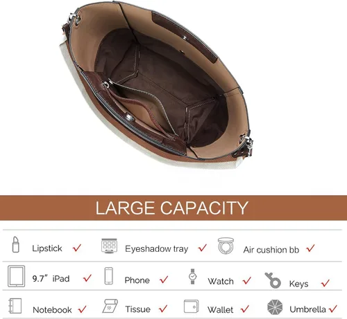 Vista 59 de BROMEN Bolsa Hobo para mujer, diseñada con cuero vegano, de hombro, bandolera