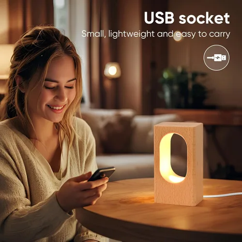 Vista 2 de LONRISWAY Lámpara de escritorio LED de madera, luz nocturna de noche de noche, iluminación LED regulable, lámpara de mesa creativa para decoración