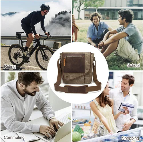 Vista 7 de FANDARE Bolsas de hombro retro para hombre, bolsas de lona para hombre, bolsa cruzada, bolsas de mensajero para hombres y mujeres, paquete