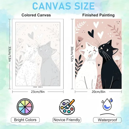 Vista 4 de Jethami Paquete de 6 pinturas por números para adultos principiantes, fácil de pintar con gato negro, kit de arte de lienzo para decoración de pared