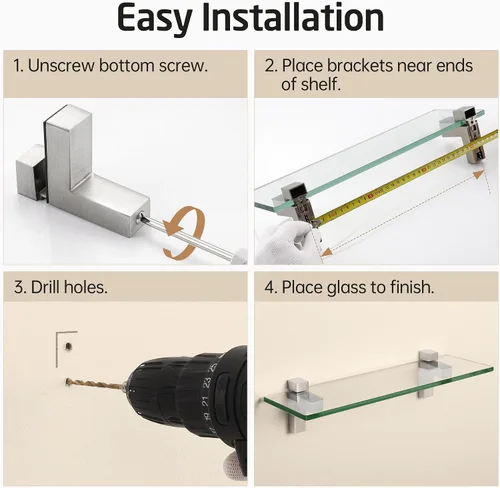 Vista 8 de KES BGS3201S40-2 - Estante de cristal de pared para baño, estante de 16 pulgadas montado en la pared, acabado de níquel cepillado, BGS3201S40-2