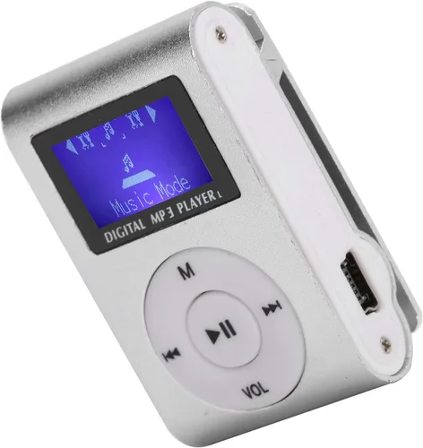 Vista 4 de Reproductor de MP3, pantalla LCD, reproductor de música, mini reproductor digital de clip con auriculares y cable USB, soporta hasta 32 GB (plateado)