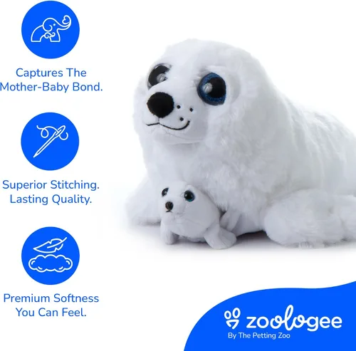 Vista 7 de The Petting Zoo Peluche de sello de arpa para mamá y bebé, regalos para niños, animales del océano Pocketz, juguete de peluche de sello de arpa