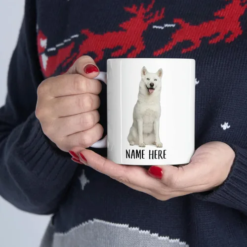 Vista 5 de Funny Siberian Husky Blanco Personalizado Nombre Navidad 2026 Regalos Taza de Café Blanco 11 Oz