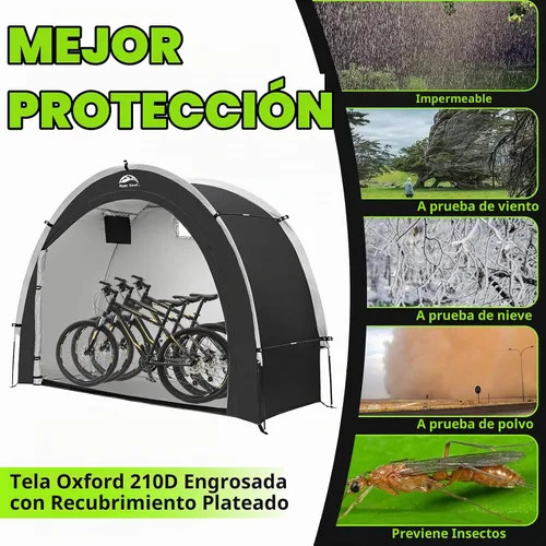 Vista 8 de Happy Travel Carpa Cobertizo de Almacenamiento de Bicicletas, Refugio Cubierta Impermeable para Bicicletas al Aire Libre con Ventana para 2/3/4/6