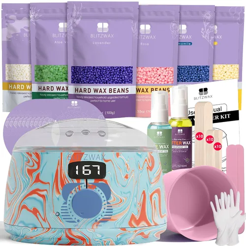 Vista 22 de BLITZWAX Kit de depilación brasileña y bikini para mujer, calentador de cera dura para cara, piernas y cuerpo, kit de depilación en casa, apto