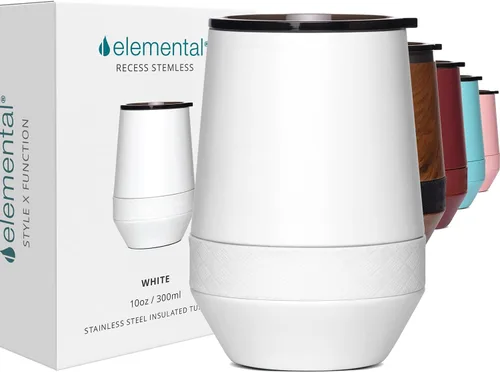Vista 18 de Elemental Vaso de Vino Recess - Taza de Café de Acero Inoxidable con Triple Pared Aislante para Bebidas Calientes y Frías - Taza Portátil con Tapa