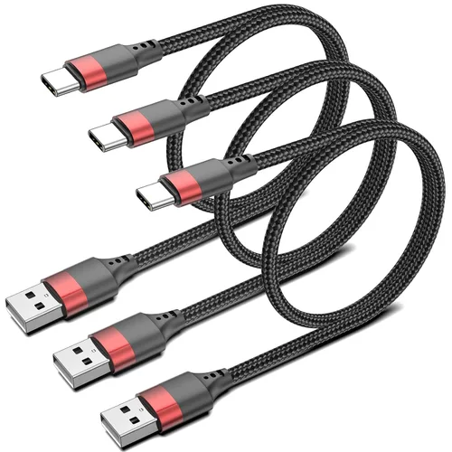 Vista 9 de Cable corto USB a USB C, paquete de 2 cables USB C de 1 pie, cable USBC trenzado de 12 pulgadas de 3A de carga rápida para iPhone 17 16 15 Pro Max
