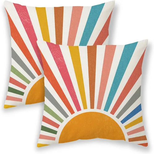 Vista 17 de BETGINY Fundas de almohada de verano para exteriores de 16 x 16 pulgadas, 2 unidades, color aguamarina, verde azulado, crema, sol, bohemio