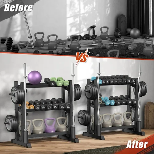 Vista 7 de Jusgym Dumbbell Rack Stand Only, 3 Tier Adjustable Height & Angle 1100LBS