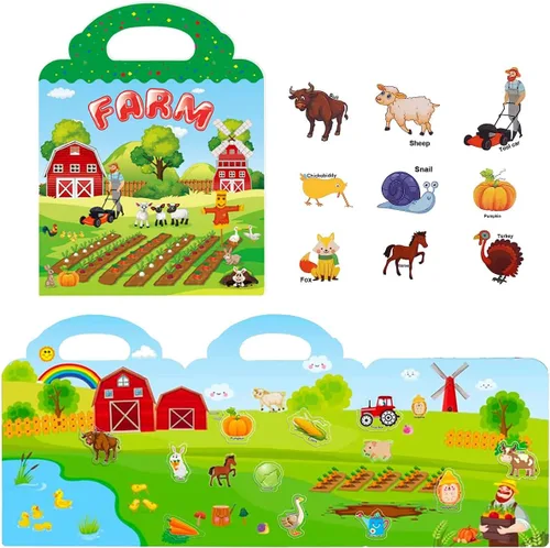 Vista 2 de Libros de calcomanías reutilizables para niños, libros de calcomanías removibles de granja para niños pequeños de viaje para niñas y niños de 3, 4