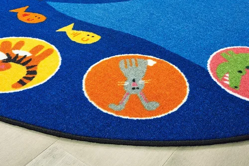 Vista 3 de Carpets for Kids KID$Value Plus 80006 Noah's Voyage Circletime - Alfombra para aula, 6 x 9 pies, ovalada, color azul