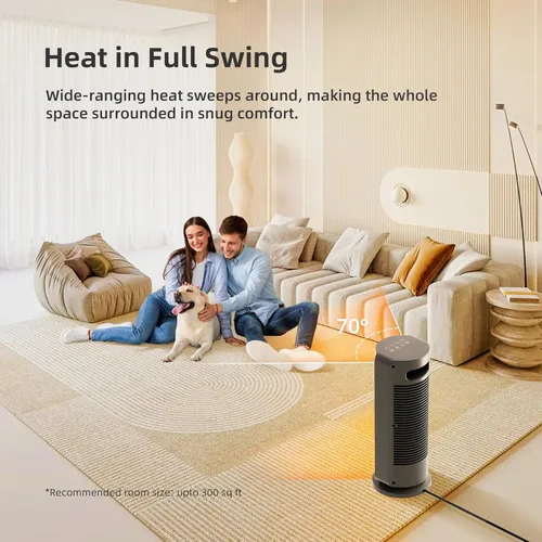 Vista 4 de Calentadores de espacio para uso en interiores Habitación grande, oscilación de 70°, cerámica de calentamiento rápido eléctrico con termostato