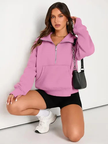 Vista 4 de AUTOMET Womens Sweatshirts Half Zip Cropped Pullover Fleece Quarter Zipper Hoodies Fall outfits Clothes Thumb Hole