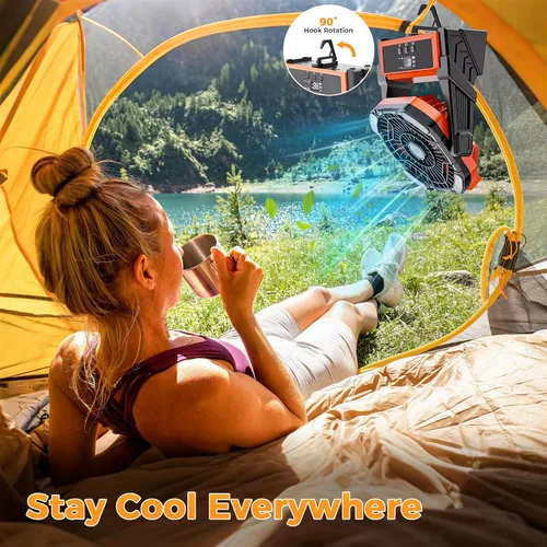 Vista 3 de Ventilador de camping recargable CosyHack, ventilador a batería con luces, ventiladores de playa al aire libre para tienda de campaña, 4
