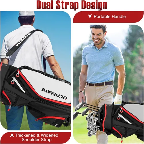 Vista 6 de GYMAX Bolsa de golf, bolsa de carrito de golf con divisor de 14 vías con capucha de lluvia y bolsa enfriadora, bolsa de golf impermeable para Negro