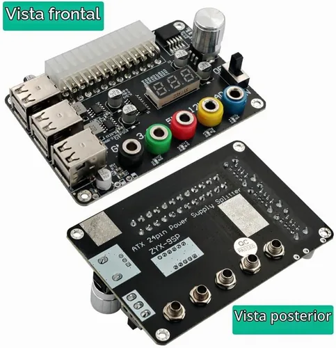 Vista 4 de HLT Placa de conexión de fuente de alimentación ATX con perilla de voltaje ajustable y 6 puertos USB 2.0, y QC 2.0/QC 3.0, salida máxima de 3 A