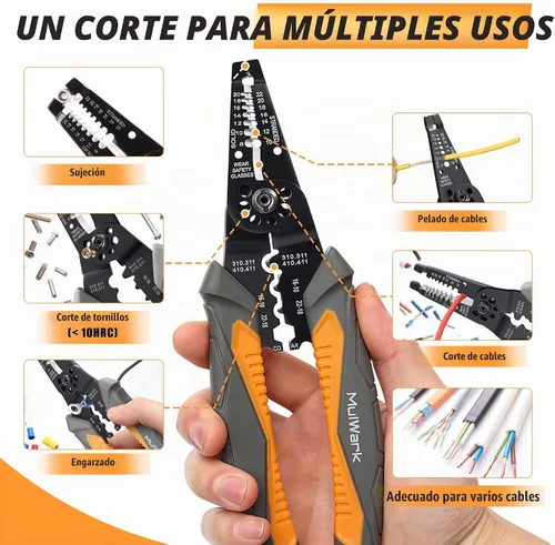 Vista 2 de MulWark Pelacables automático autoajustable 3 en 1, cortador/engarzador, alicates múltiples de 8 pulgadas para pelar cables eléctricos, corte