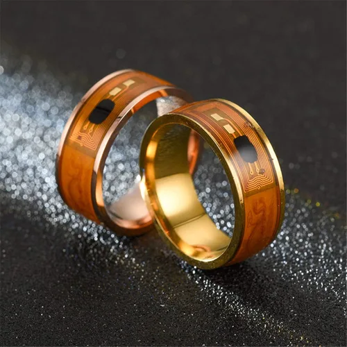 Vista 8 de Anillos creativos de moda para cumpleaños, día de San Valentín, diario, NFC, de acero inoxidable, chip de teléfono, goteo, aceite, patrón de dragón
