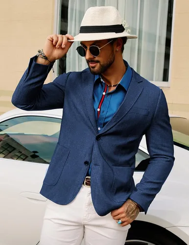 Vista 4 de GRACE KARIN - Chaqueta blazer deportiva para hombre, casual, ligera, con 2 botones, abrigo deportivo y blazers, chaqueta de traje