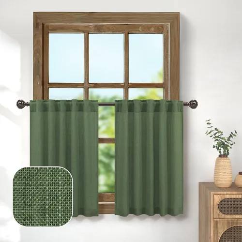 Vista 50 de Pitalk Cortinas de lino para café de 24 pulgadas de largo, con bolsillo trasero, plisadas, estilo bohemio, granja, cocina, cortinas para ventana