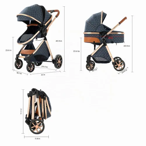 Vista 6 de Cochecito de bebé 2 en 1, cochecito infantil convertible, carriola de bebé de alta vista, cochecito plegable con toldo ajustable (Negro)