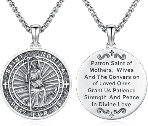 Vista 120 de 925 Sterling Silver Patron Saint Amulet Necklace for Men Women plateado