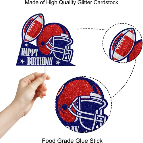 Vista 3 de Decoración para pastel de rugby, decoración de casco de fútbol americano de feliz cumpleaños, fiesta deportiva, decoración de touchdown para niños