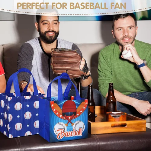 Vista 5 de Kigeli 60 bolsas de regalo de fiesta de béisbol, bolsas de regalo reutilizables no tejidas con asas, bolsas de dulces para fiesta de equipo, como se