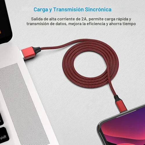 Vista 4 de Paquete de 6 cables Lightning de cargador para iPhone de 3/3/6/6/10 pies con certificación MFi de Apple Cable de carga rápida trenzado de nailon