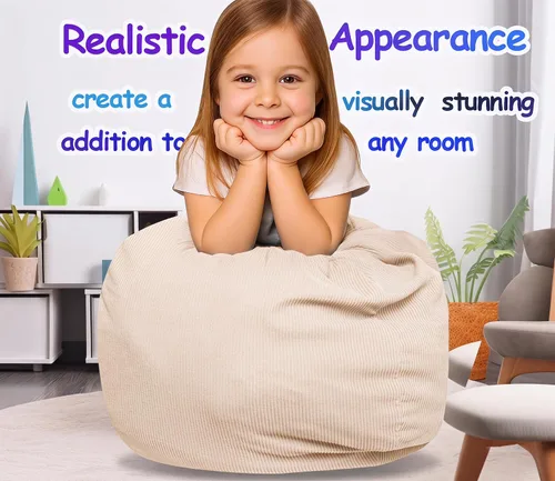 Vista 2 de Funda para silla de almacenamiento de puf de animales de peluche (sin relleno), suave, lavable, rellenable, extraíble, organizador de felpa de alta