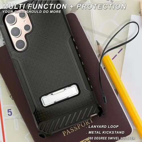 Vista 6 de Tri-Shield - Funda para teléfono con función atril compatible con Samsung Galaxy S22 Ultra de grado militar, resistente a prueba de caídas, de alto