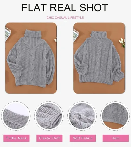 Vista 5 de Dokotoo Suéter de Cuello de Tortuga para Mujer Moda 2025 Holgado Casual Acogedor Grueso Pullover Tops