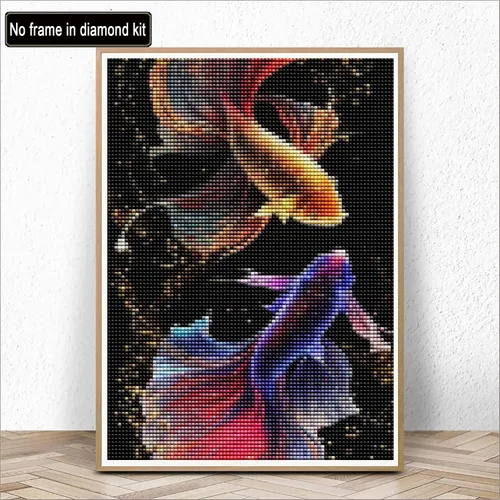 Vista 2 de Kaliosy Kits de arte de diamantes 5D para adultos, coloridos peces de lucha por números, pintura de diamantes, arte de peces, bricolaje, taladro