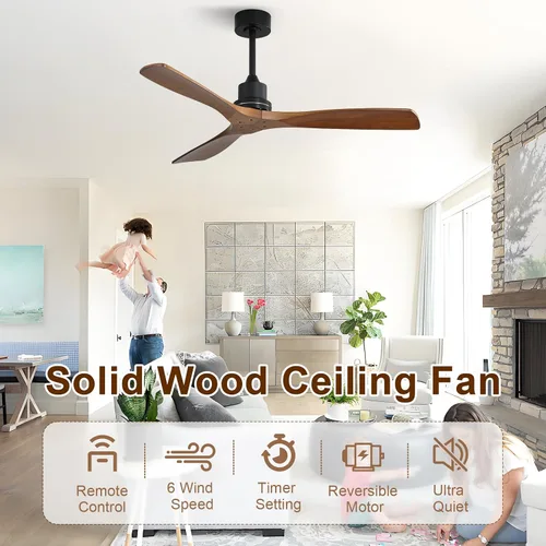 Vista 3 de Sofucor - Ventilador de techo moderno sin luces y con control remoto, de 52 pulgadas, con 3 aspas y motor CC reversible y silencioso, para Marrón
