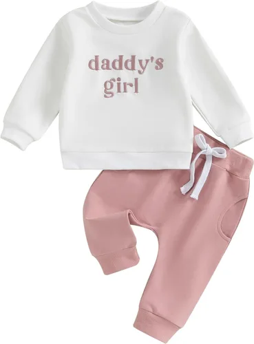 Vista 14 de Ropa para bebé y niña, sudadera de manga larga con estampado de letras y pantalones jogger elásticos recién nacidos, conjunto de otoño e invierno
