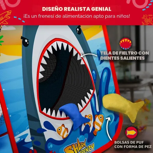 Vista 3 de SWOOC Games® - Shark Frenzy™ Juego de lanzamiento de bolsa de puf 2 en 1 para niños Juegos de fiesta para niños con configuración en 5 segundos