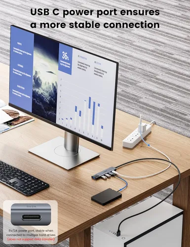 Vista 5 de MOGOOD Hub USB 3.0, divisor USB de 5 puertos para portátil y PC, adaptador USB de aluminio con cable trenzado de 35.4 in, transferencia rápida de 5