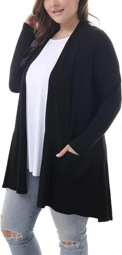 Vista 3 de ZERDOCEAN Cárdigan de manga larga para mujer, talla grande, ligero, suave, estampado, con bolsillos