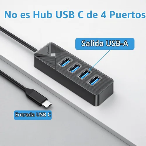 Vista 2 de GiGimundo Hub USB C de 4 puertos para laptop, adaptador multipuerto USB C a USB Hub transferencia de 5 Gbps, divisor USB C para laptop, MacBook Negro