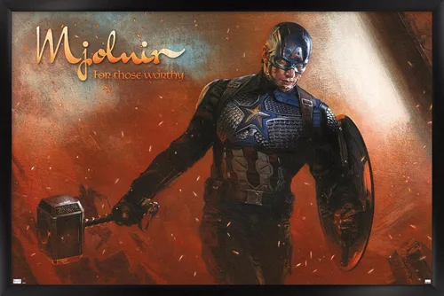 Vista 8 de Trends International Marvel: Year of The Shield - Póster de pared de Mjolnir, 22.4 pulgadas de largo x 14.7 pulgadas, versión enmarcada de madera