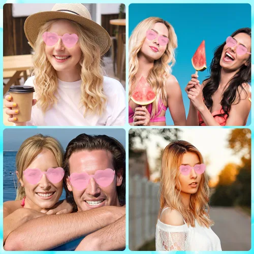 Vista 7 de QEYMN Lentes de sol de corazón, lentes de sol rosas en forma de corazón para mujer, sin marco, transparentes, divertidos lentes de sol de corazón