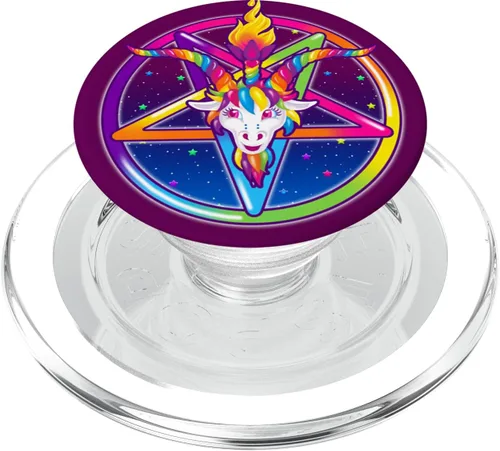 Vista 8 de Rainbow Baphomet Pentagram Sigil Popsocket Cabeza de cabra – PopSockets Grip y soporte para teléfonos y tabletas, Negro