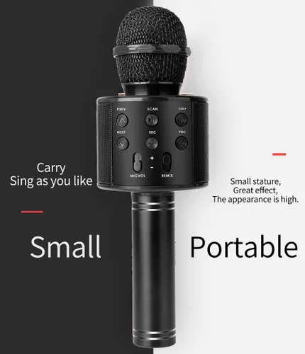 Vista 9 de Micrófono de karaoke inalámbrico Bluetooth Altavoz portátil de micrófono de mano 3 en 1 para todos los teléfonos inteligentes Regalos Negro