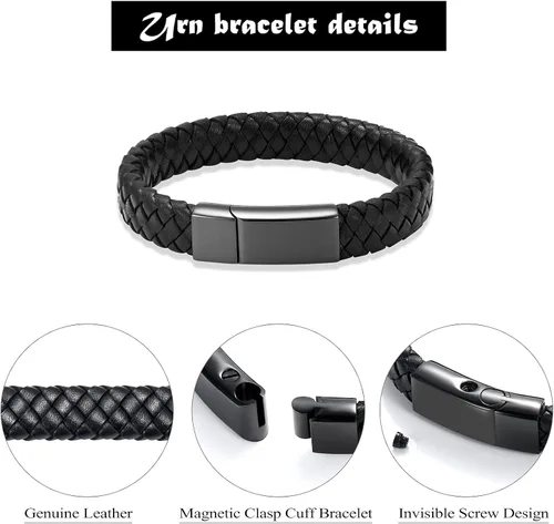 Vista 2 de Imrsanl Pulsera de urna de cremación para cenizas para mujeres y hombres, pulsera de urna de cuero trenzado conmemorativo para cenizas humanas