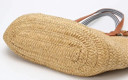 Vista 5 de Epsion Bolsos de playa de paja con borlas para el verano, bolso de hombro tejido a mano con pompones