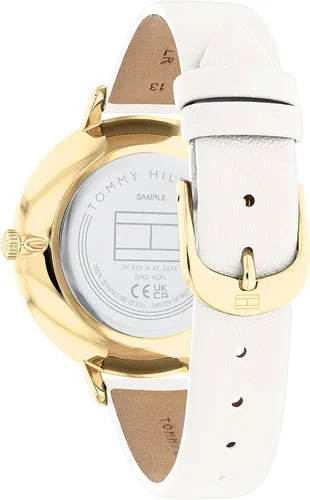 Vista 3 de Tommy Hilfiger Reloj de cuarzo de acero inoxidable y correa de cuero para mujer, color blanco (modelo 1782582), Blanco